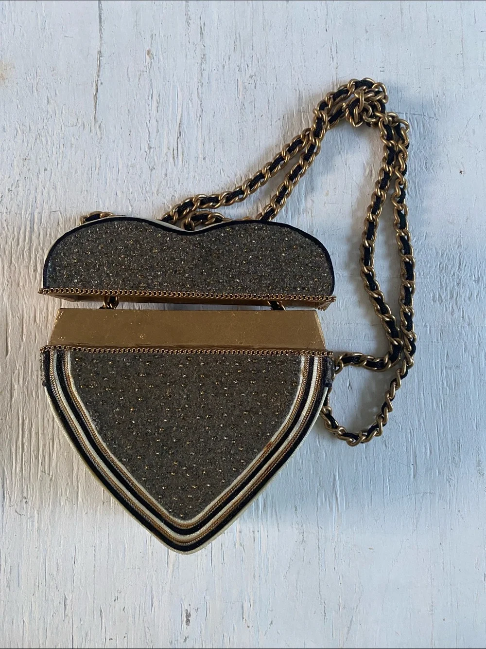 Black & Gold Embellished Heart Crossbody Purse